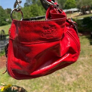 Coach Red Leather Shoulder Bag with Glossy Finish